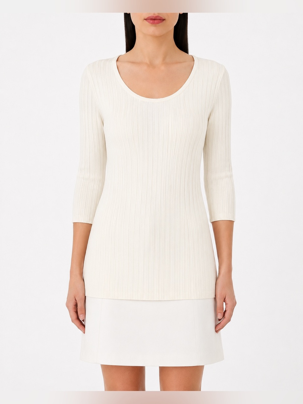 Vince Luxury women’s scoopneck cashmere blend ribbed 3/4 sleeve tunic